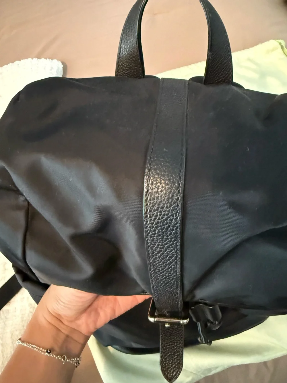 AUTHENTIC Burberry Diaper Bag Backpack. With Black nylon and leather trim.